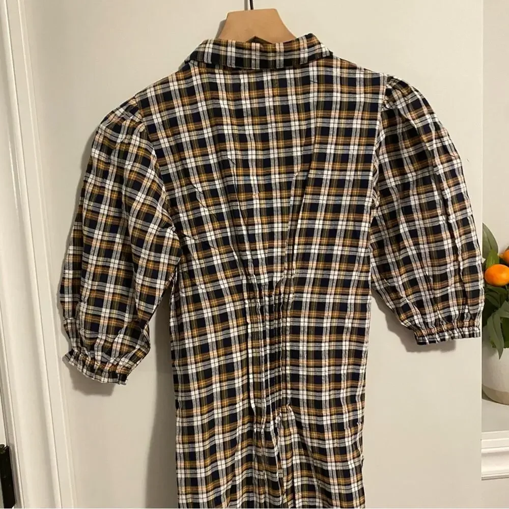 Mille Resort Blue Brown Plaid Button Front Maxi Dress XXS - Picture 5 of 10